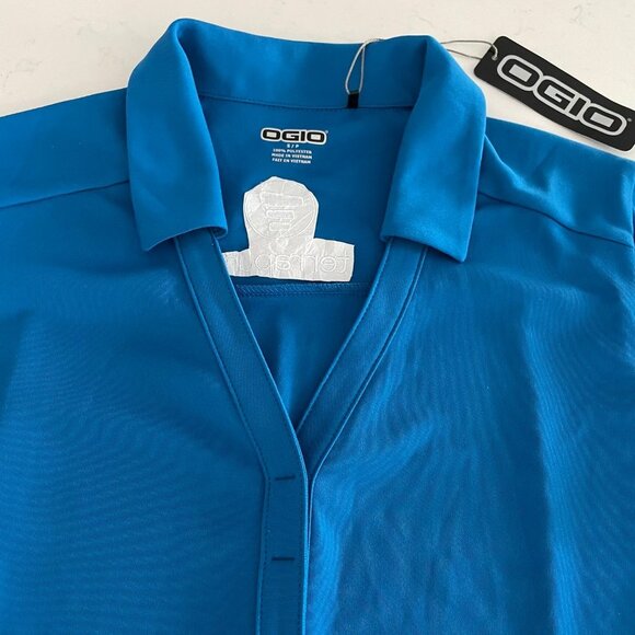 OGIO Activewear Short Sleeve V Neck Polyester Polo Golf Shirt Blue Sz S NWT - Picture 2 of 10